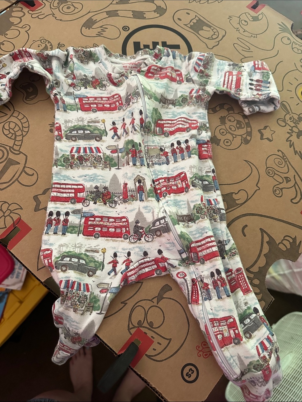 Baby Footie One-Piece with London Transport Print - Red & Green